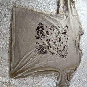 Tan Graphic T-Shirt with Nature Print